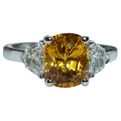 Henri Daussi 4.2ct Canary Yellow Cushion Sapphire Shield Diamond Ring 18K White