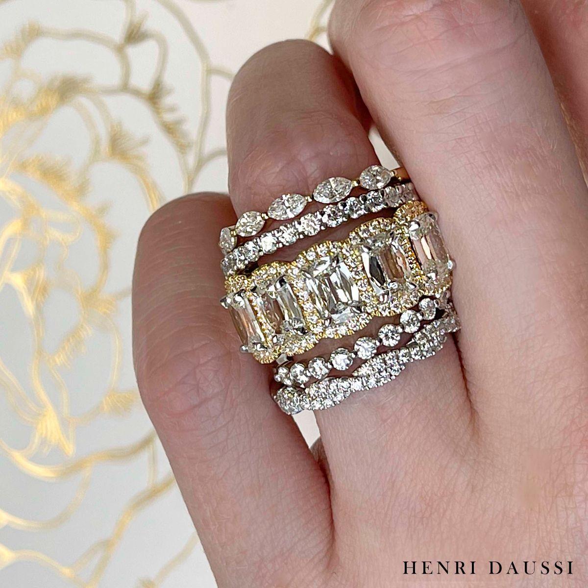 Women's or Men's Henri Daussi 4.43ct tw Cushion Cut GIA Certified Matching Four Stone Band Annive For Sale