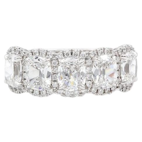 Henri Daussi 5 Stone Cushion Diamond Halo Anniversary Ring 2.72ct F/VS1 18k For Sale