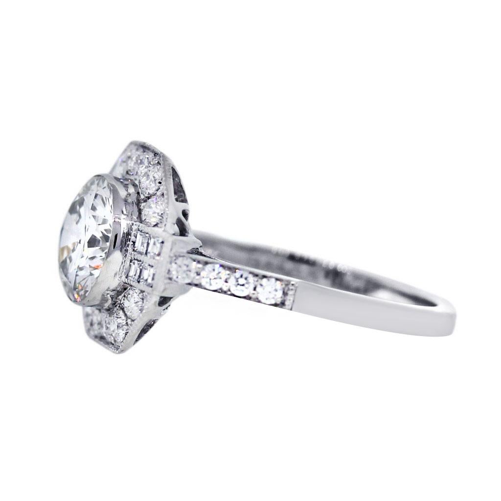 Round Cut Platinum Art Deco Inspired Round Diamond Engagement Ring For Sale