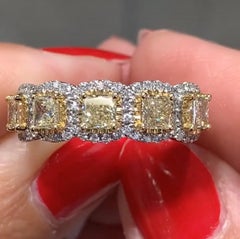 Henri Daussi Canary Fancy Light Yellow Five Stone 1.39ct Tw Diamond Ring