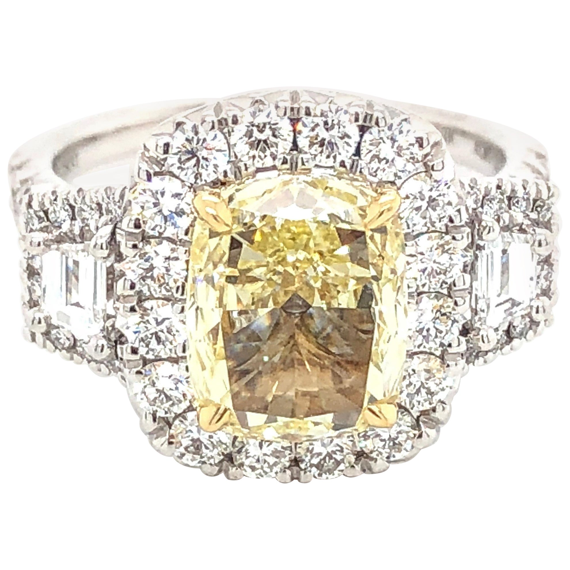 Henri Daussi Canary Fancy Yellow Cushion Cut 3.31ct t.w. Engagement Ring