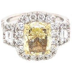 Henri Daussi Canary Fancy Yellow Cushion Cut 3.31ct t.w. Engagement Ring