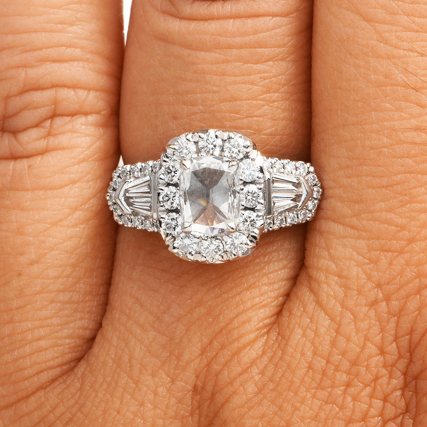 Modern Henri Daussi Cushion Cut Diamond 18k White Gold Engagement Ring