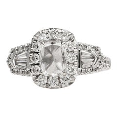 Henri Daussi Cushion Cut Diamond 18k White Gold Engagement Ring