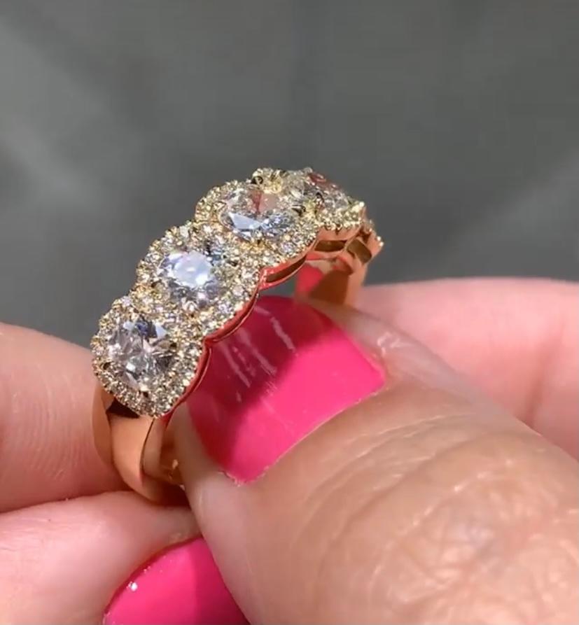 Modern Henri Daussi Cushion Cut Five Stone 1.77ctw Diamond Anniversary Wedding Ring For Sale