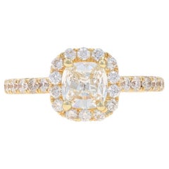 Henri Daussi, bague de fiançailles halo de diamants taille coussin Daussi en or jaune 18 carats 1,42 carat