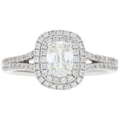 Henri Daussi Diamond Ring White Gold, 18 Karat 1.21 Carat Cushion Halo ADTS
