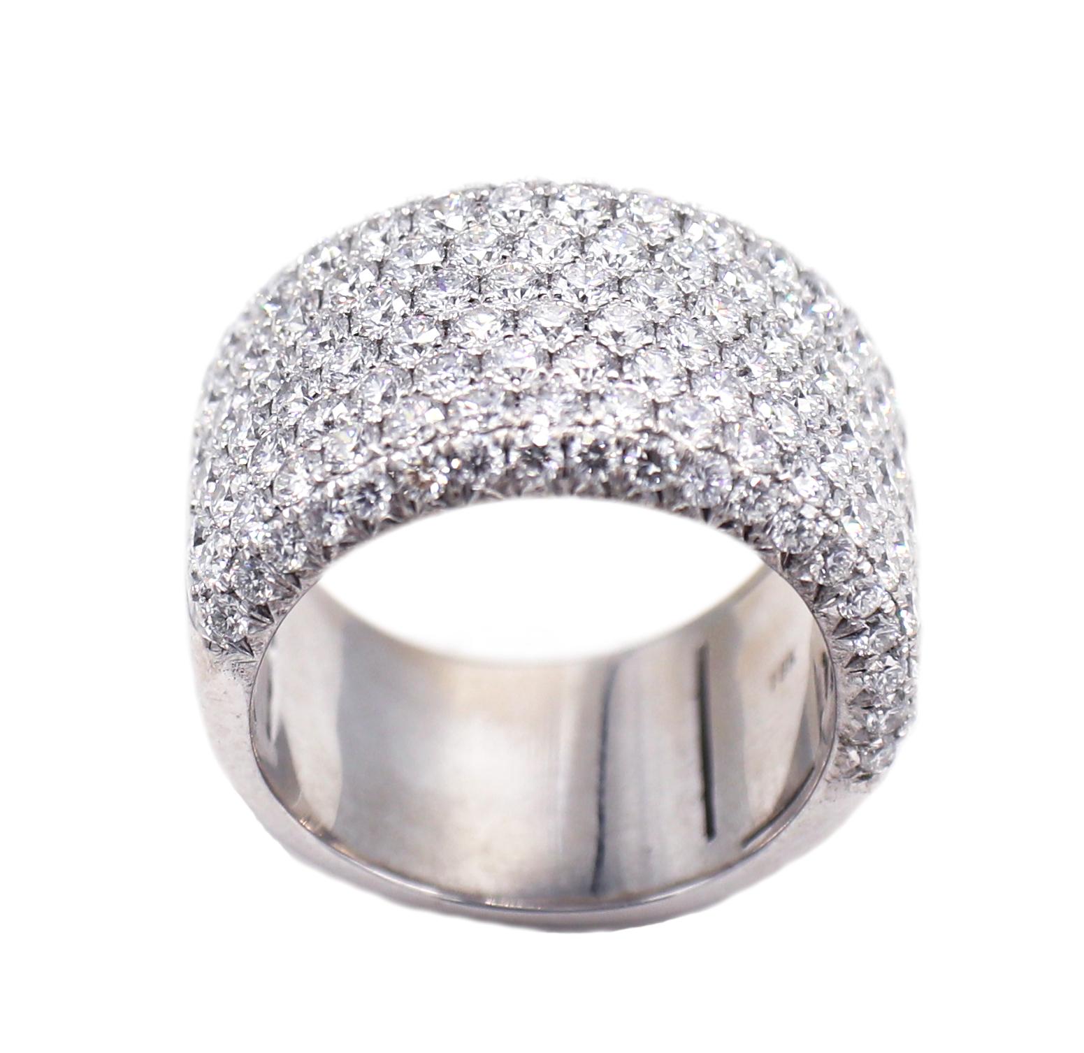 Henri Daussi Eight Row 3.35 Carat Diamond Wide Band Ring 
Metal: 18 Karat White Gold
Weight: 14.57 grams
Diamonds: Approx. 3.35 CTW G VS
Size: 6.5 (US)
Width: 10.5 - 13mm
Signed: DAUSSI 18k 