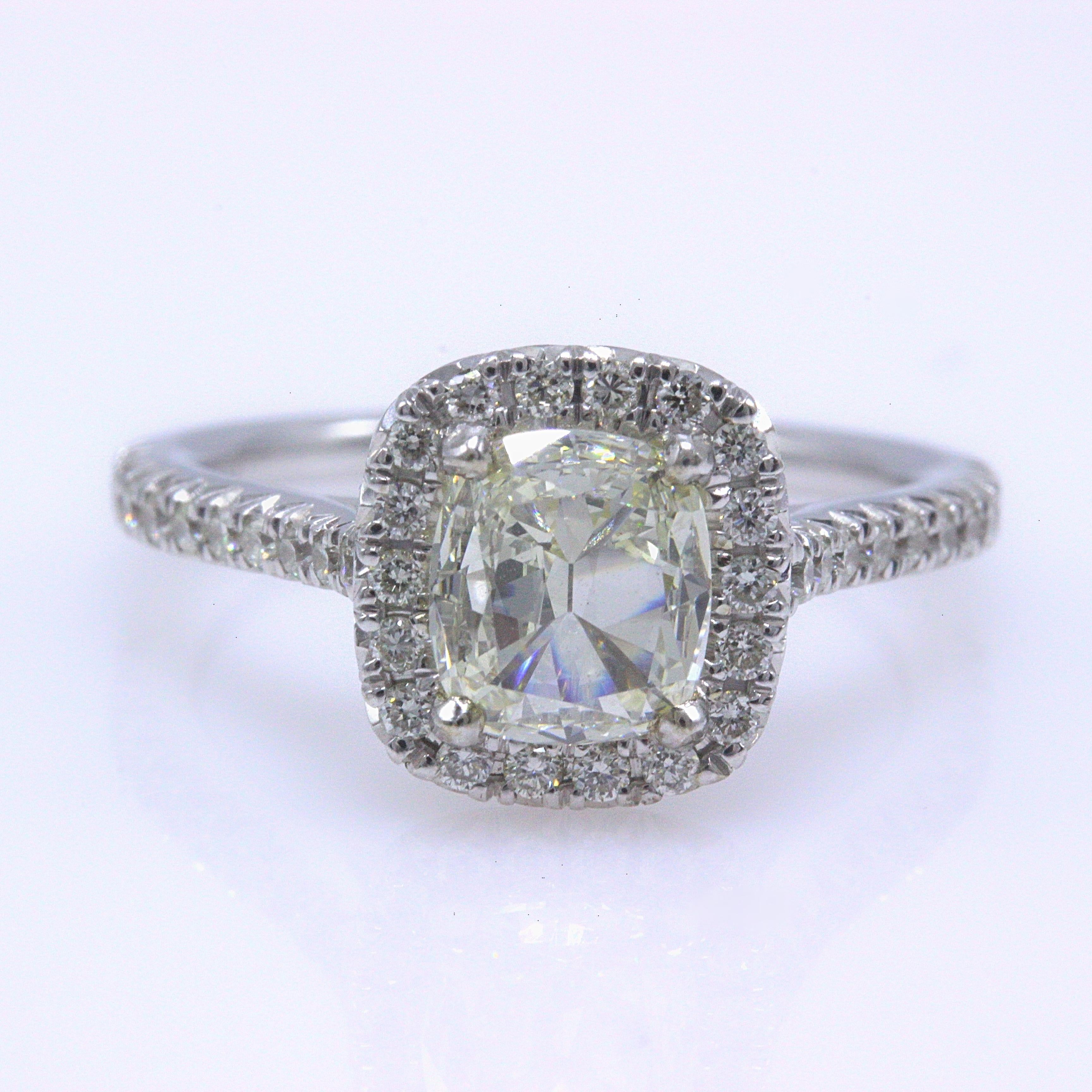 Henri Daussi Halo Diamond Engagement Ring Cushion Cut 1.13 Carat 14 Karat Gold 7