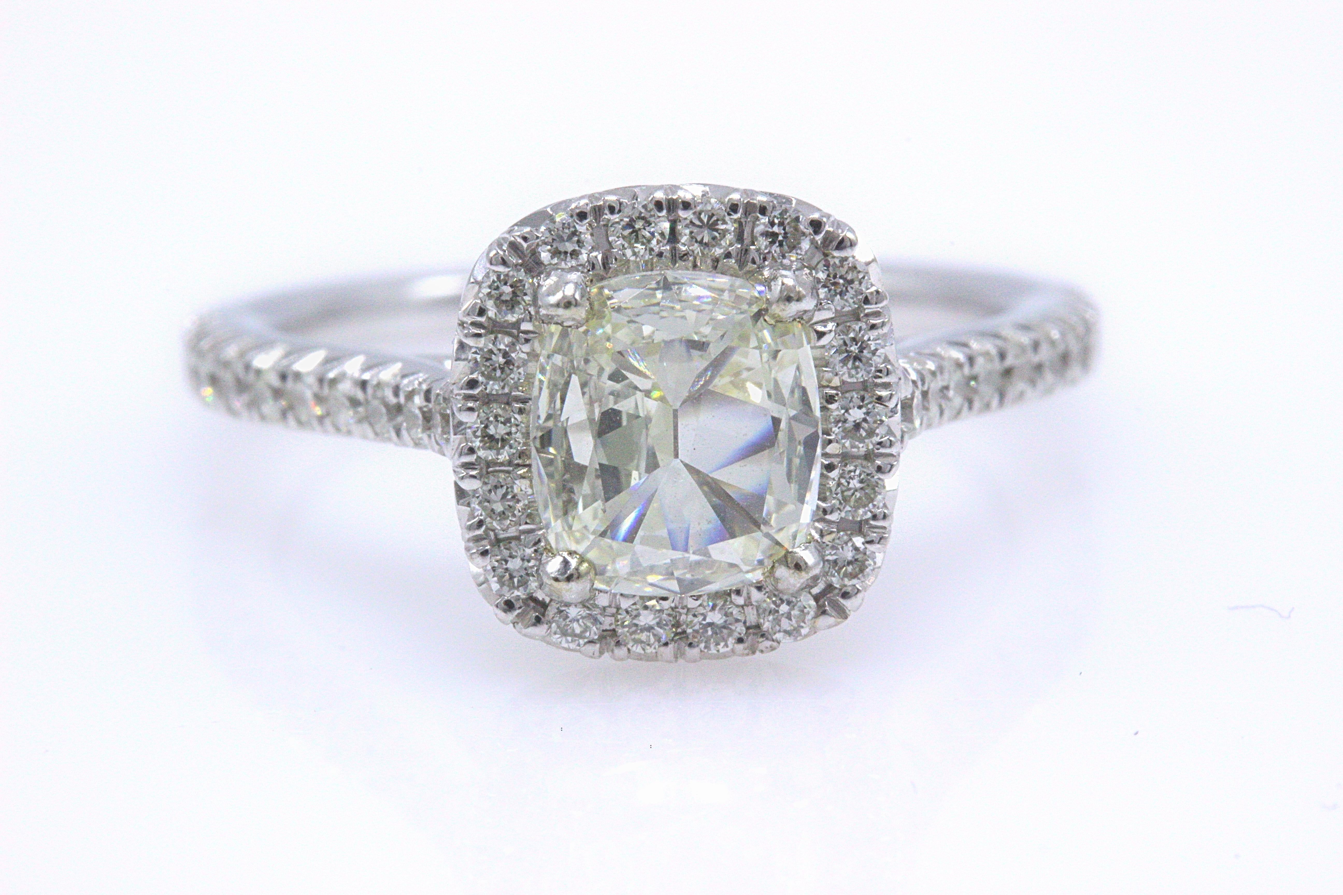 Women's Henri Daussi Halo Diamond Engagement Ring Cushion Cut 1.13 Carat 14 Karat Gold