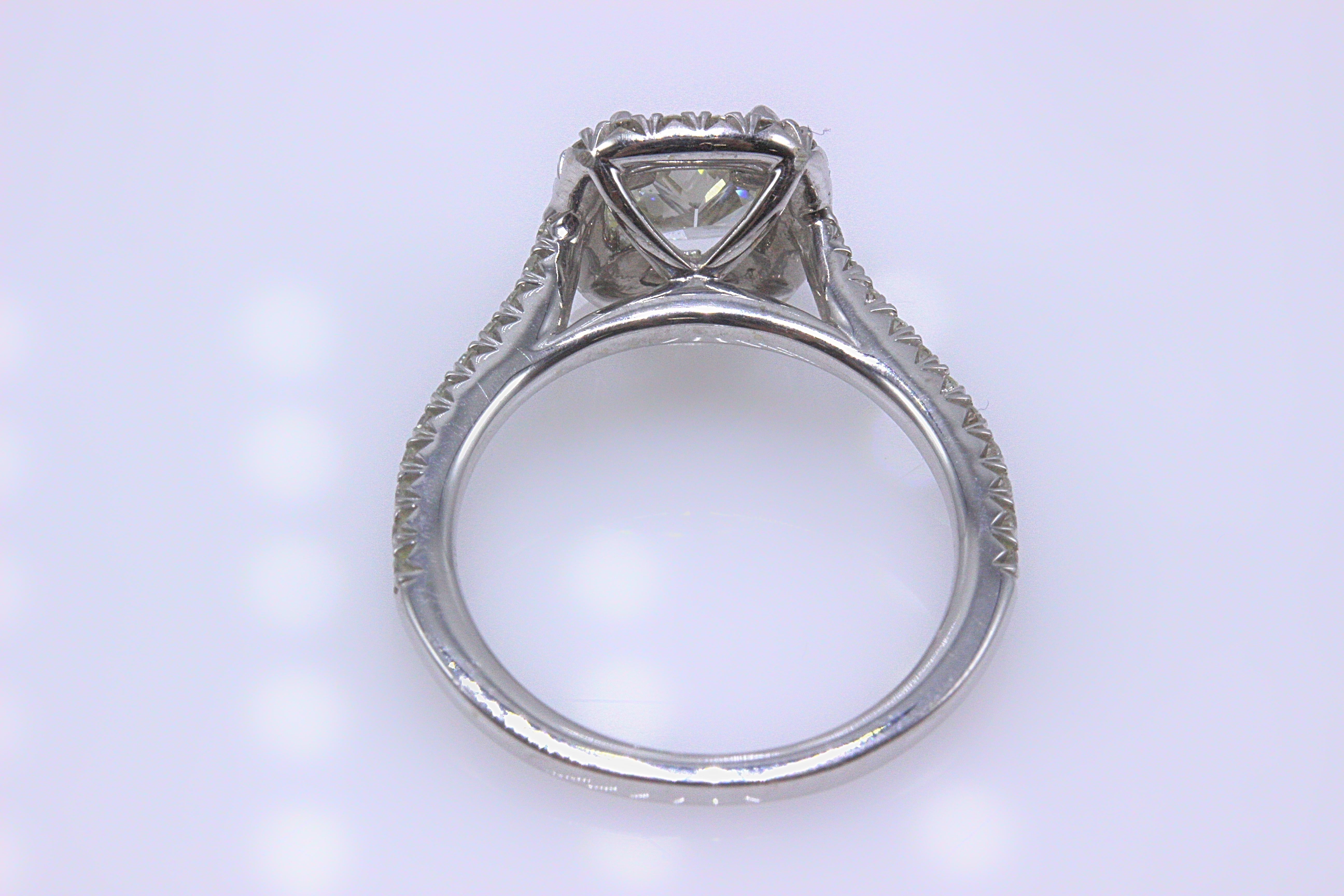 Henri Daussi Halo Diamond Engagement Ring Cushion Cut 1.13 Carat 14 Karat Gold 3