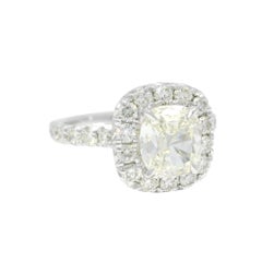 Henri Daussi Natural Cushion Cut Diamond Halo 18-Karat Engagement Ring In Stock