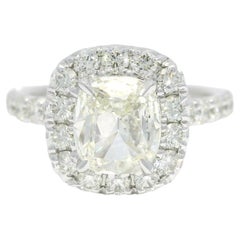 Henri Daussi Natural Cushion Cut Diamond Halo 18-Karat Engagement Ring In Stock