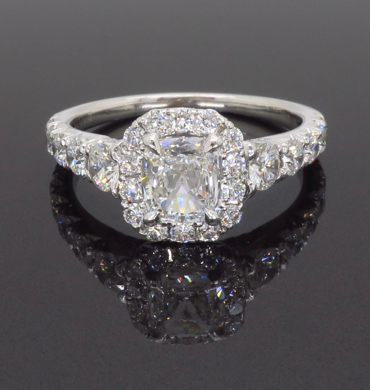 Henri Daussi Signature Cushion Cut Halo Diamond Engagement Ring in 18k 3