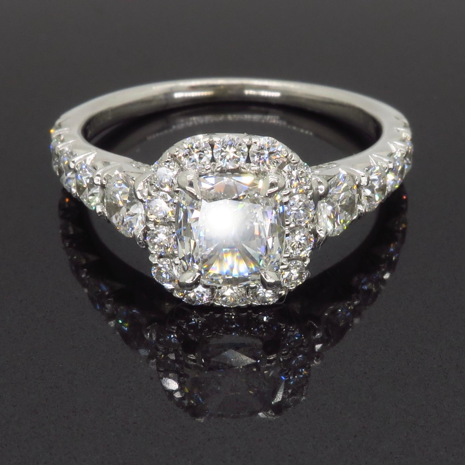 Henri Daussi Signature Cushion Cut Halo Diamond Engagement Ring in 18k 4