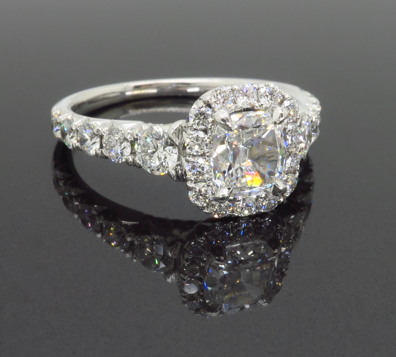 Henri Daussi Signature Cushion Cut Halo Diamond Engagement Ring in 18k 5