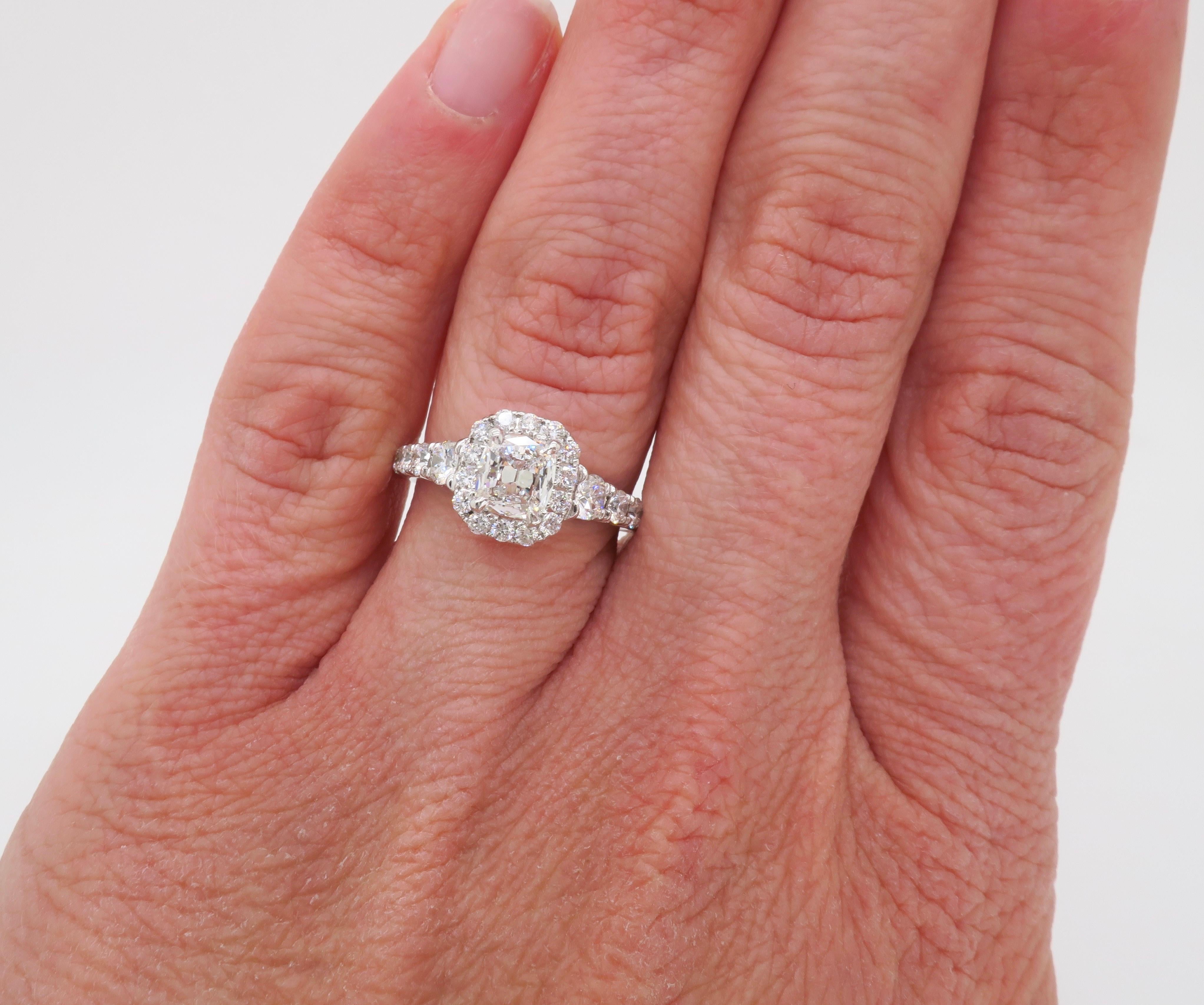 Henri Daussi Signature Cushion Cut Halo Diamond Engagement Ring in 18k 7