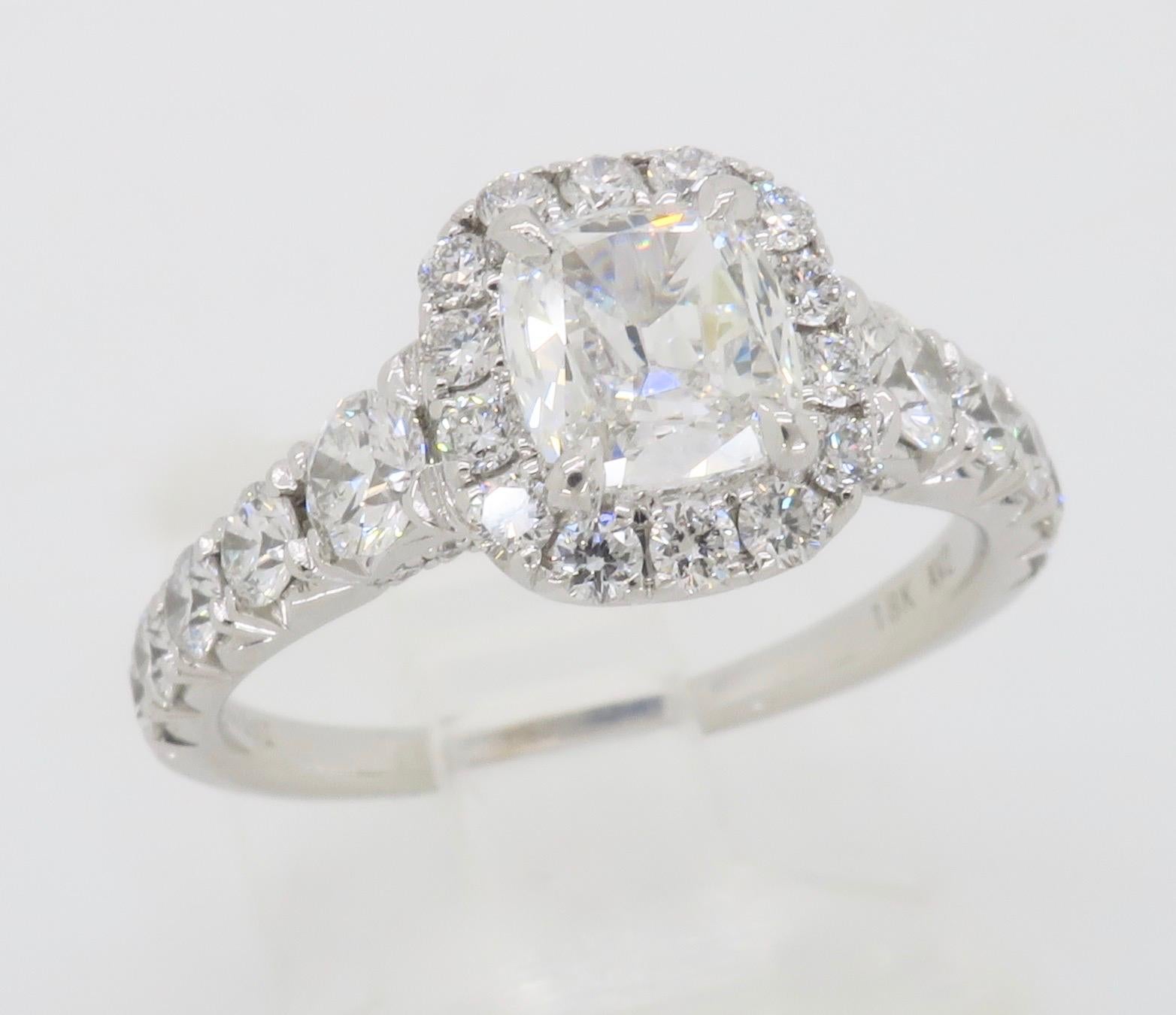 Women's Henri Daussi Signature Cushion Cut Halo Diamond Engagement Ring in 18k