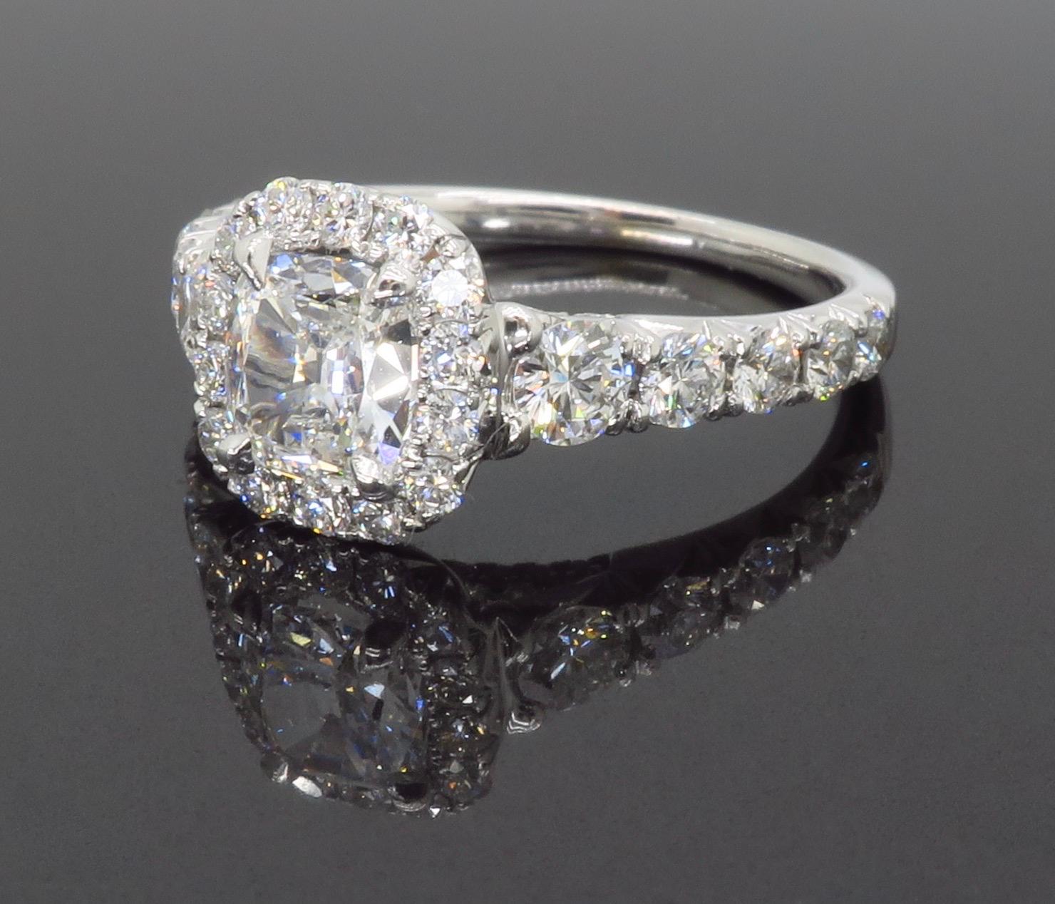 Henri Daussi Signature Cushion Cut Halo Diamond Engagement Ring in 18k 2