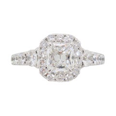 Henri Daussi Signature Cushion Cut Halo Diamond Engagement Ring in 18k