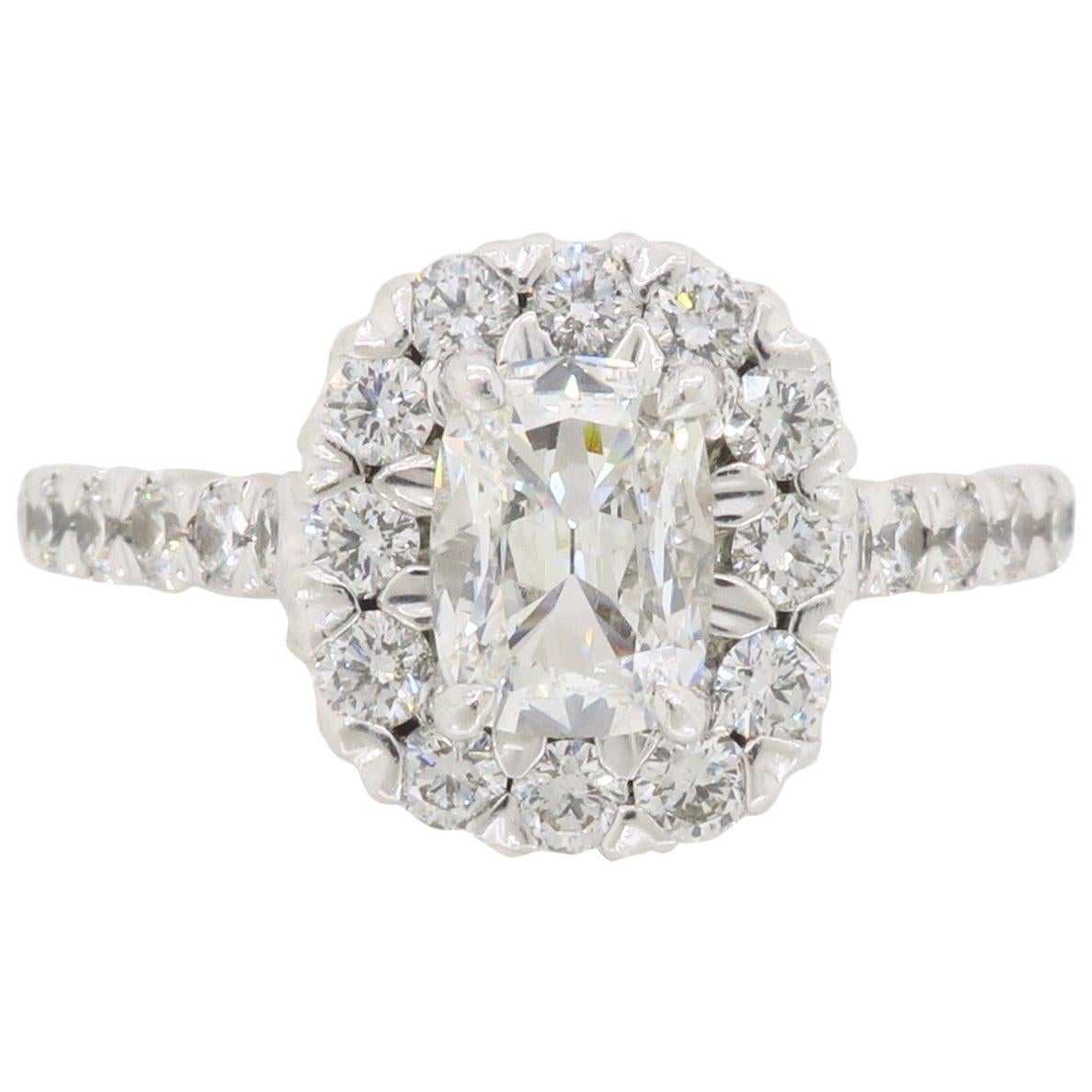 Henri Daussi Signature Halo Diamond Engagement Ring in 18 Karat White Gold
