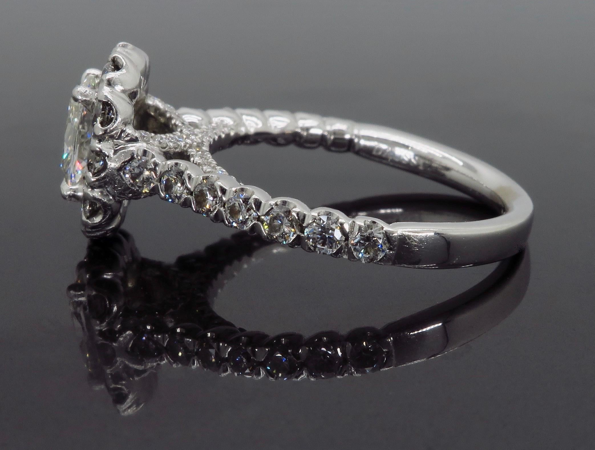 Cushion Cut Henri Daussi Signature Halo Diamond Engagement Ring in 18 Karat White Gold