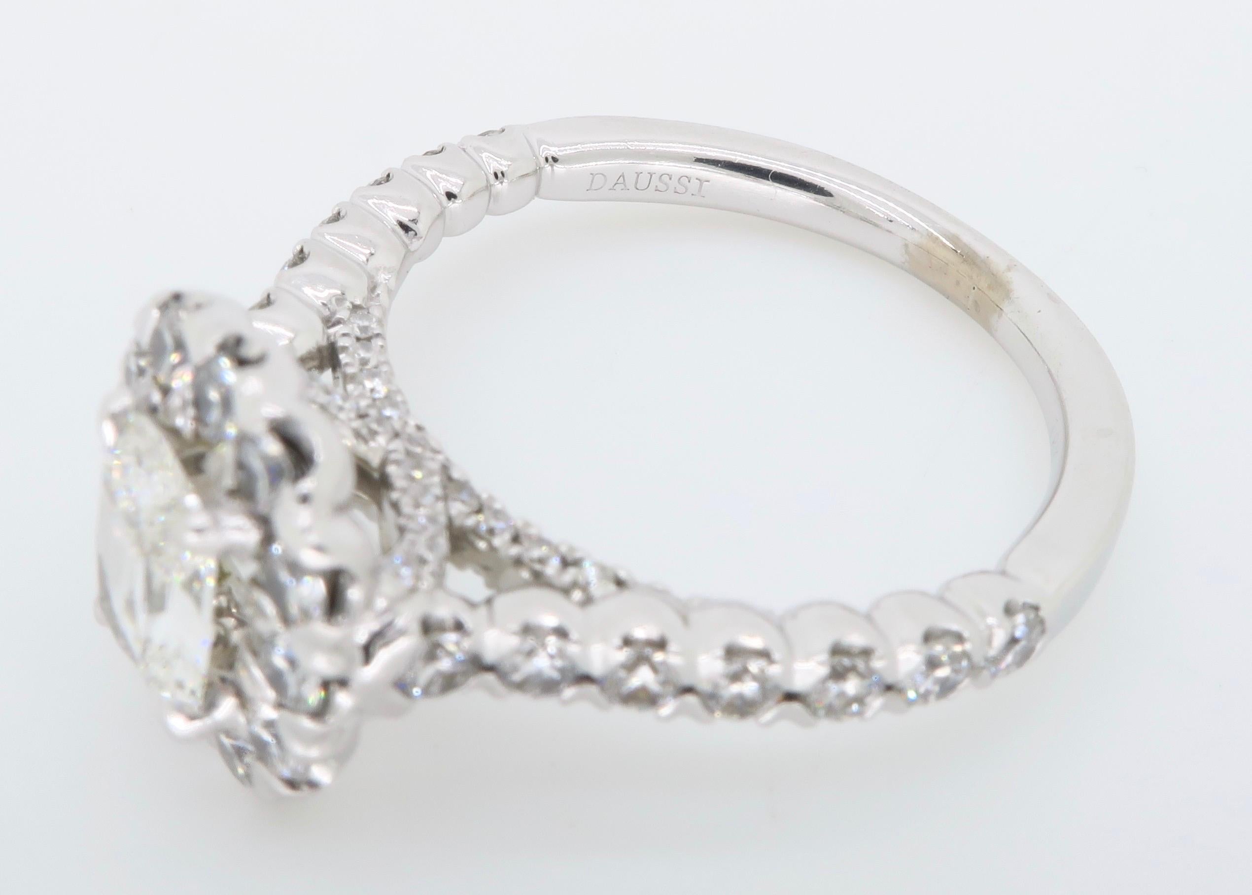 Women's or Men's Henri Daussi Signature Halo Diamond Engagement Ring in 18 Karat White Gold