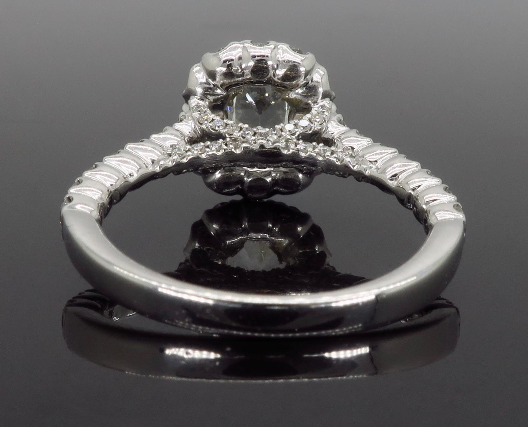 Henri Daussi Signature Halo Diamond Engagement Ring in 18 Karat White Gold 3