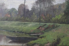 Riverside Ölgemälde, Französisch Antique Landscape Ölgemälde von Henri David