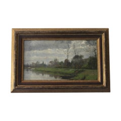 Riverside Ölgemälde, Französisch Antique Landscape Ölgemälde von Henri David