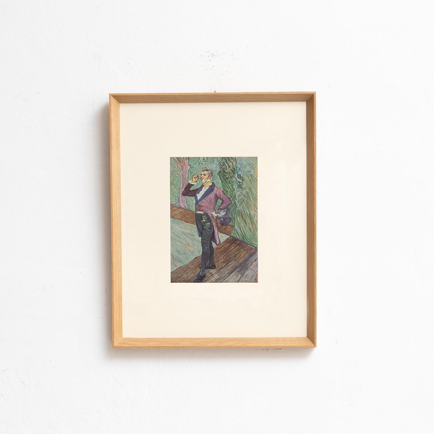 Tauchen Sie ein in die lebendige Welt von Henri de Toulouse-Lautrec mit diesem fesselnden Farbklischee, das 1952 von Editions du Chêne in Paris, Frankreich, sorgfältig herausgegeben wurde. In einem schönen Massivholzrahmen mit einer Höhe von 54 cm,