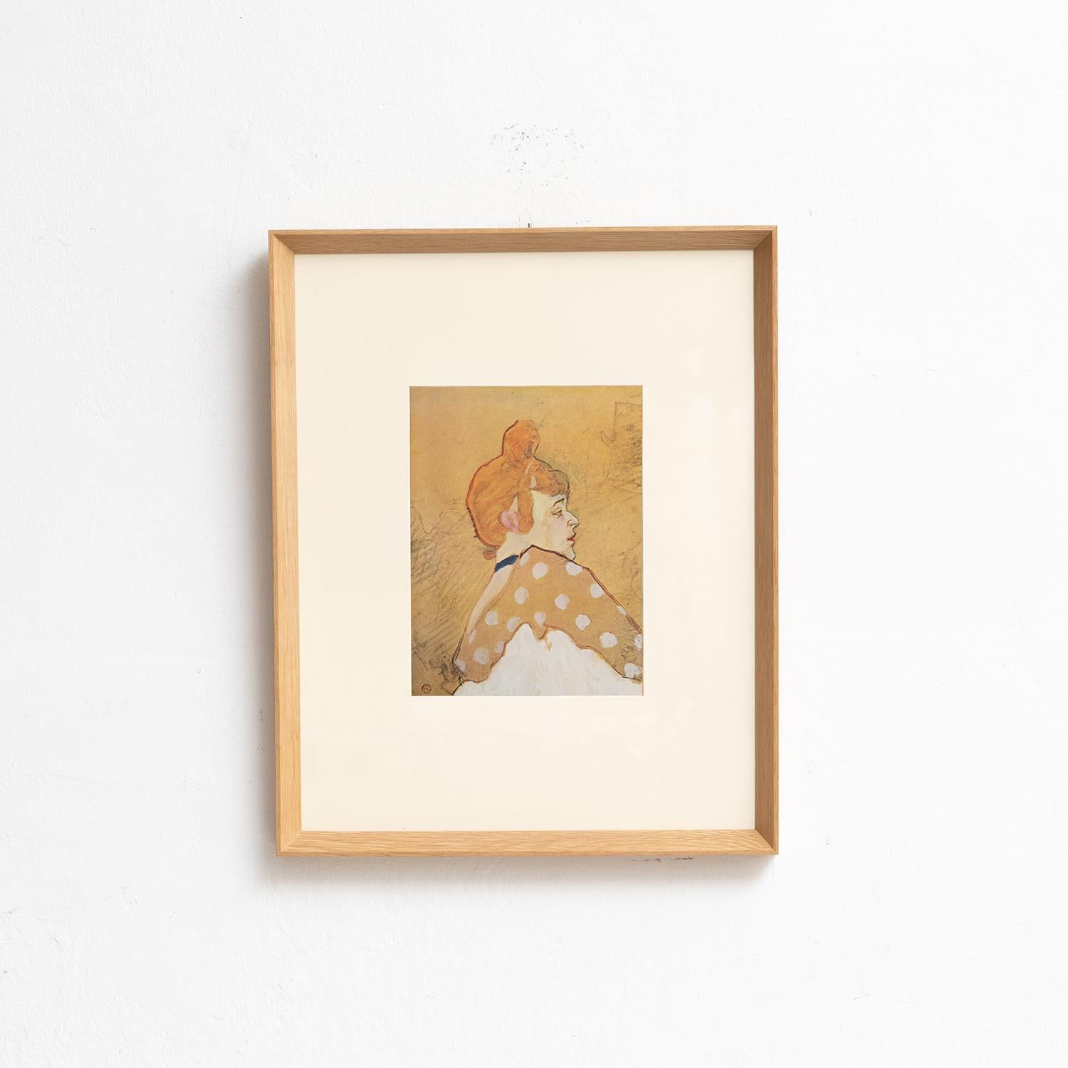 Tauchen Sie ein in die lebendige Welt von Henri de Toulouse-Lautrec mit diesem fesselnden Farbklischee, das 1952 von Editions du Chêne in Paris, Frankreich, sorgfältig herausgegeben wurde. In einem schönen Massivholzrahmen mit einer Höhe von 54 cm,