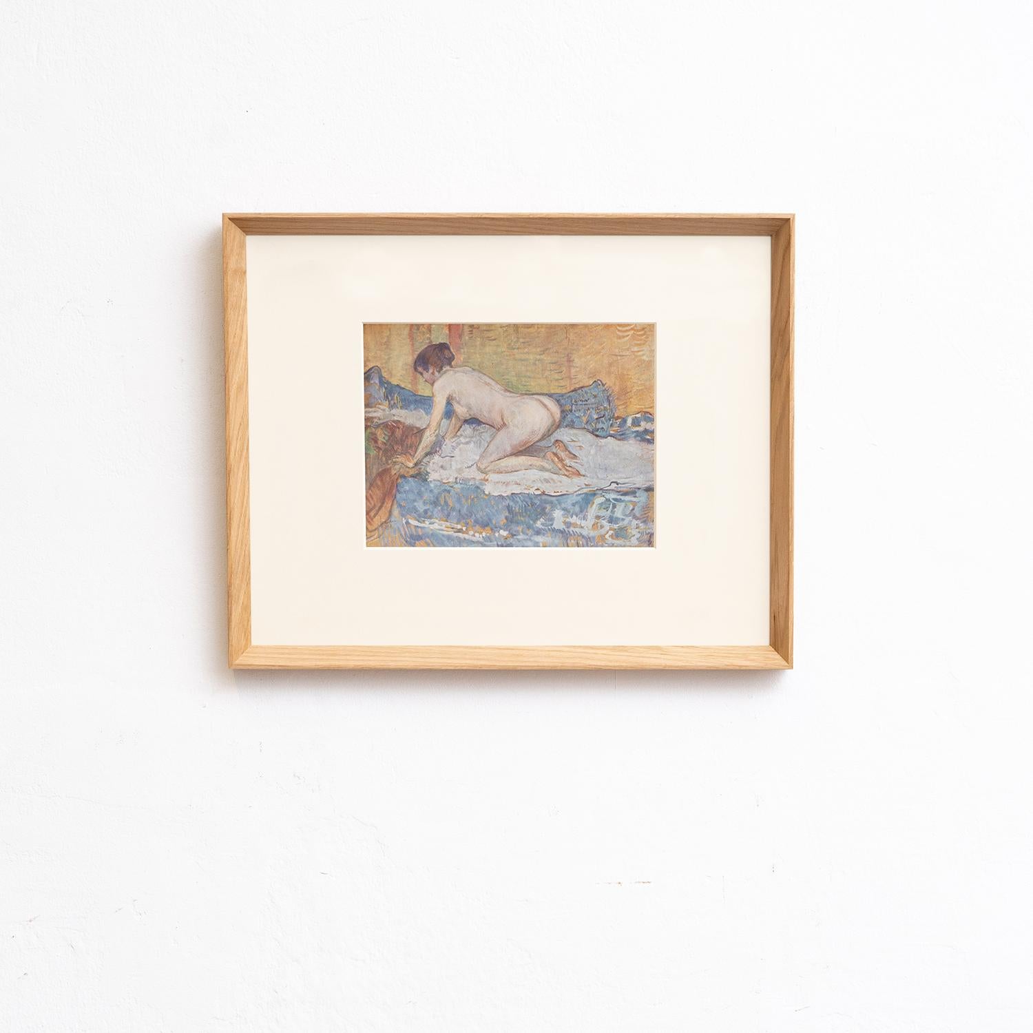 Tauchen Sie ein in die lebendige Welt von Henri de Toulouse-Lautrec mit diesem fesselnden Farbklischee, das 1952 von Editions du Chêne in Paris, Frankreich, sorgfältig herausgegeben wurde. In einem schönen Massivholzrahmen mit einer Breite von 54