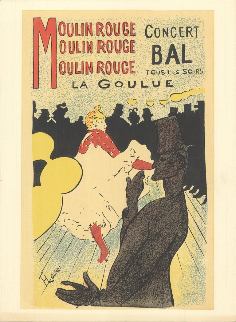 1954 Henri de Toulouse-Lautrec 'Moulin Rouge' Art Nouveau Black & White,Red - Print by Henri de Toulouse-Lautrec