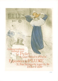Vintage 1966 Henri de Toulouse-Lautrec 'Elles' Art Nouveau Gray France Lithograph