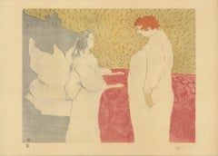 1973 Henri de Toulouse-Lautrec 'Femme Au Lit' Vintage Red, Yellow, White France