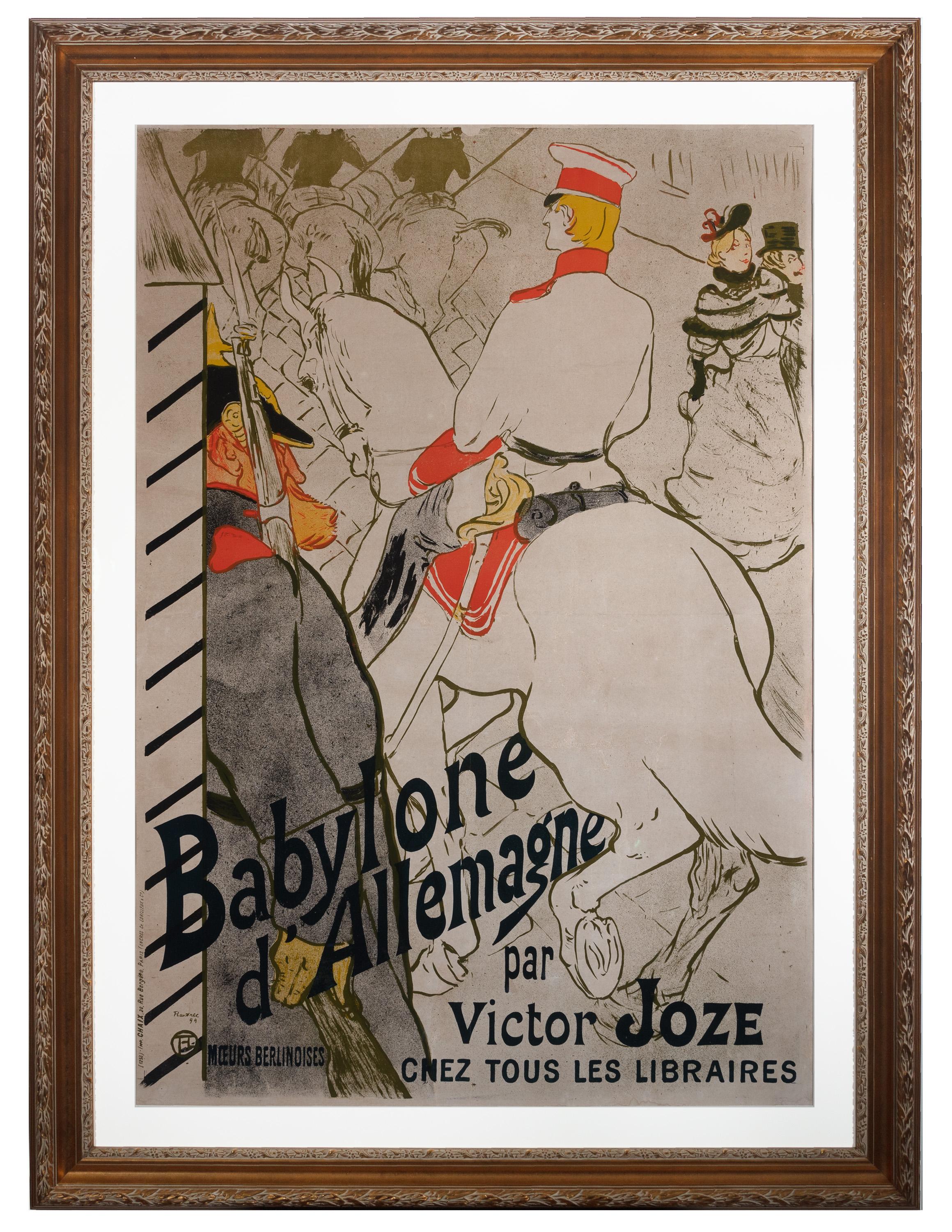 Babylone d'Allemagne" oder "Deutsches Babylon" ist ein original lithografiertes Plakat des berühmten Jugendstilkünstlers Henri de Toulouse-Lautrec. Dies ist das zweite Plakat, das Lautrec für einen Roman des polnischen Autors Victor Joze entworfen