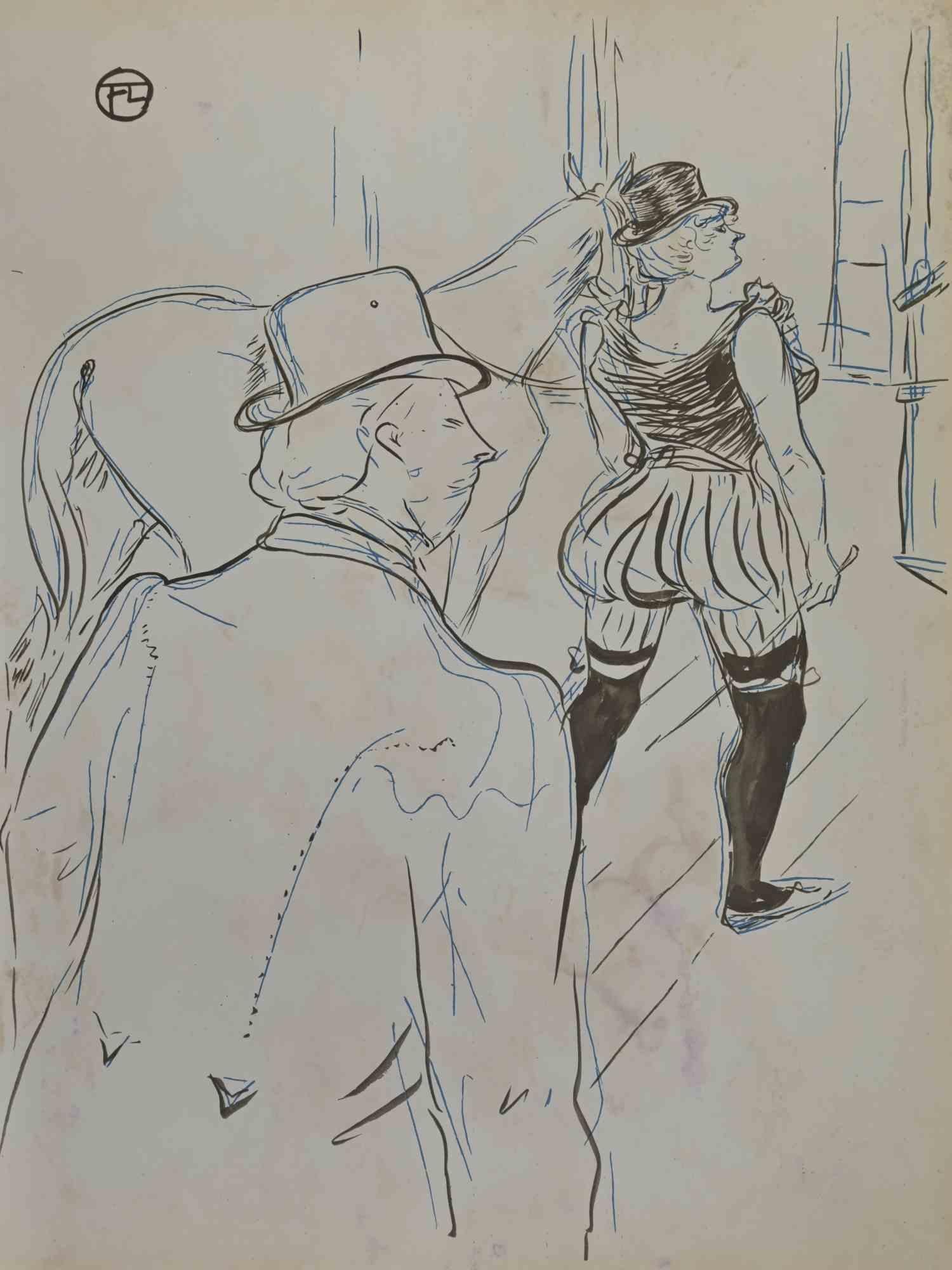 Behind the scenes of the Folies... by H. de Toulouse-Lautrec - Mid 20th Century
