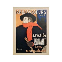 Antique Circa 1900 Original print by Toulouse-Lautrec - Aristide Bruant dans son cabaret