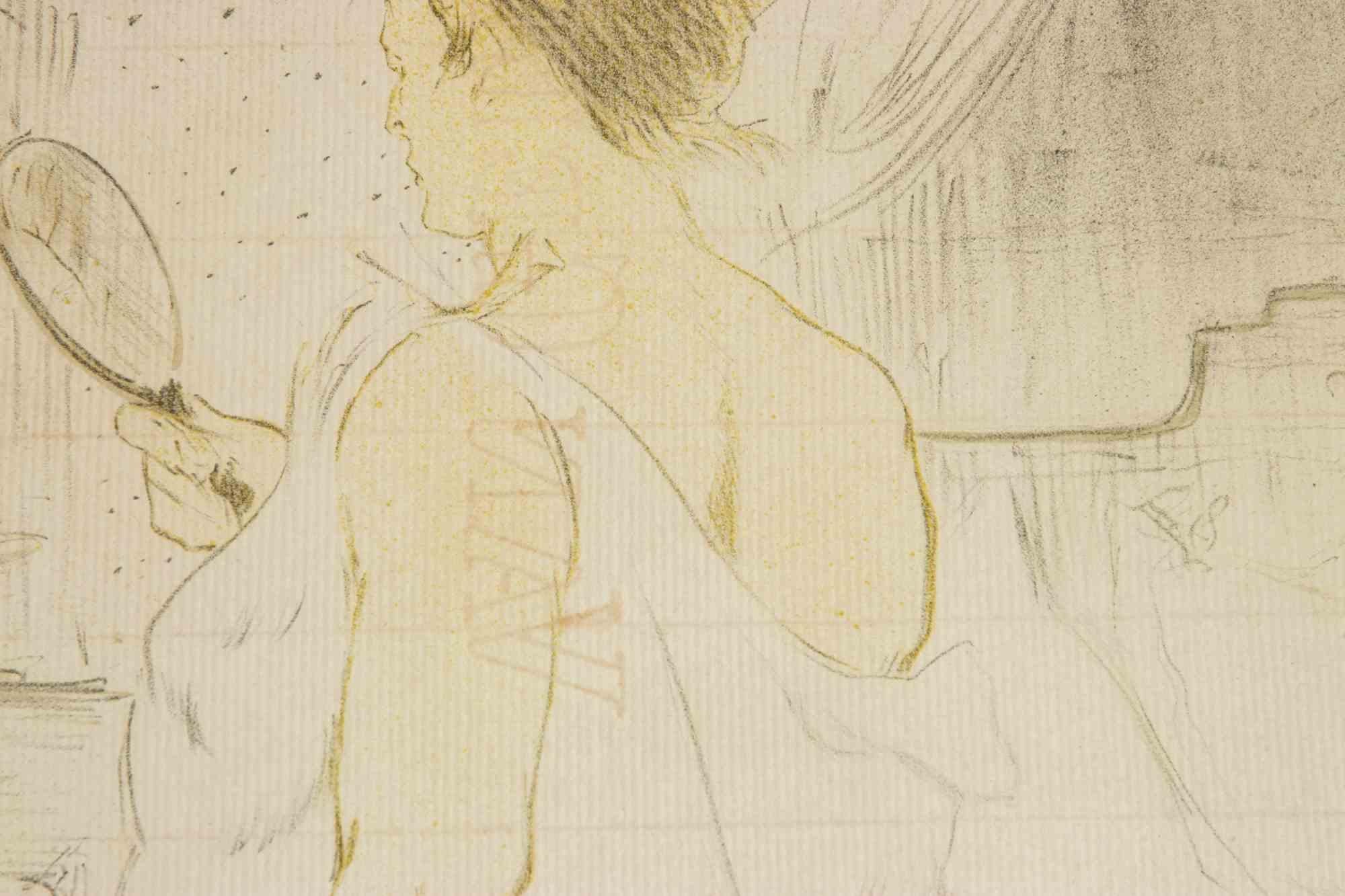 Femme à la Glace-La Glace à Main - Lithographie d'après H. de Toulouse-Lautrec - Post-impressionnisme Print par Henri de Toulouse-Lautrec