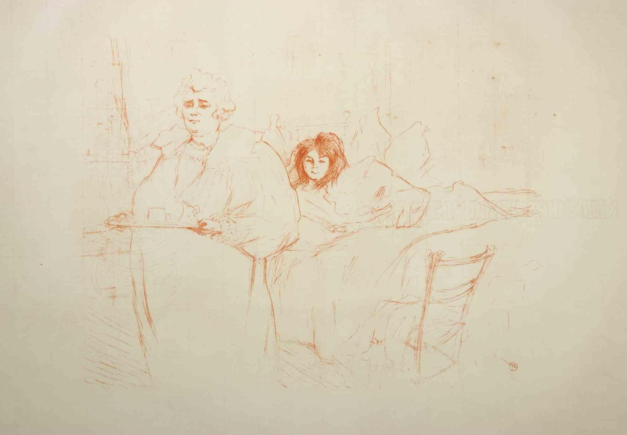 Figurative Print de Henri de Toulouse-Lautrec - Femme au Plateu-Le Petit Déjeuner -Litografía según H. de Toulouse-Lautrec-1900s