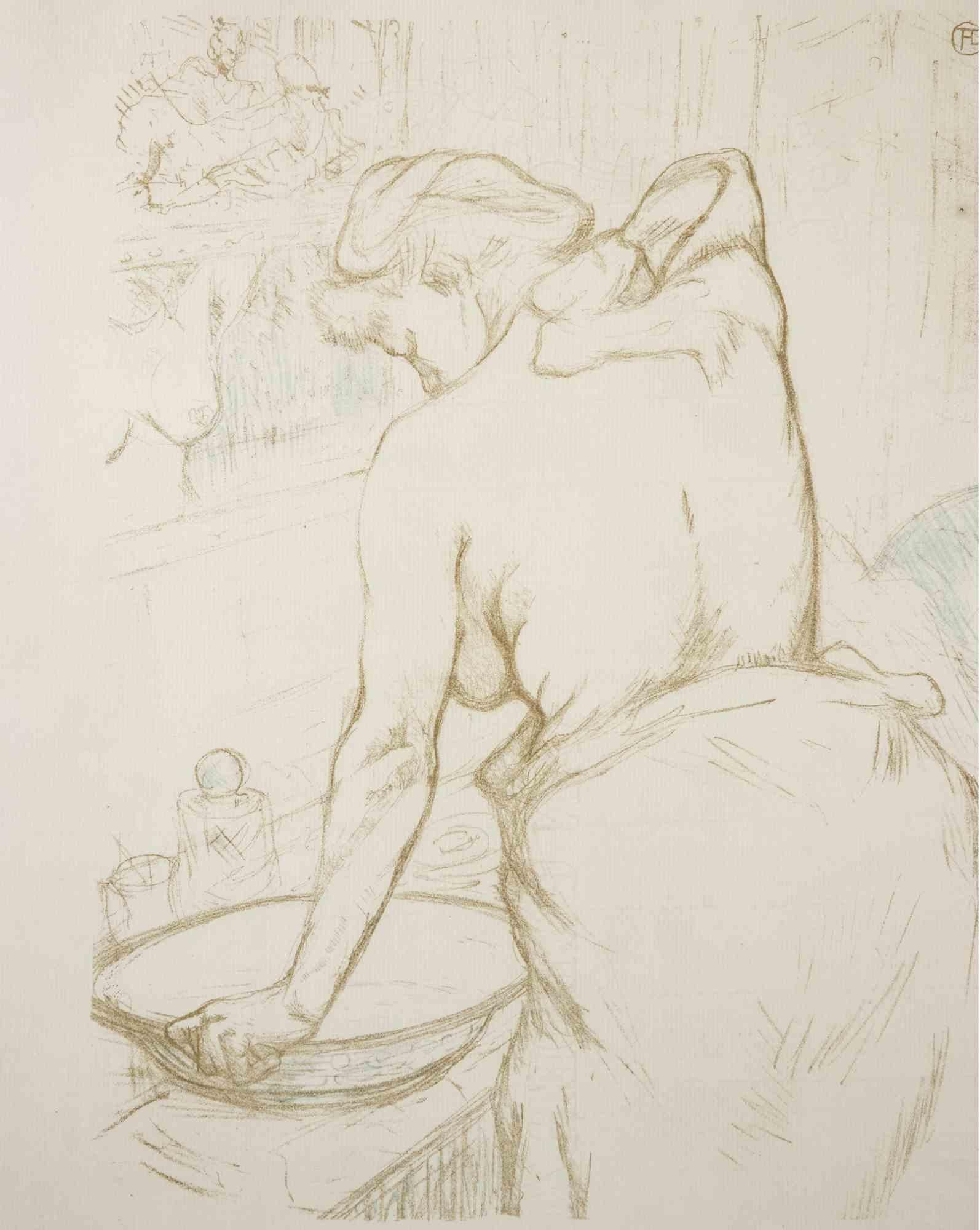 Portrait Print di Henri de Toulouse-Lautrec - Femme qui se Lave - La Toilett - Litografia dopo H. de Toulouse-Lautrec - Anni '90 del XIX secolo