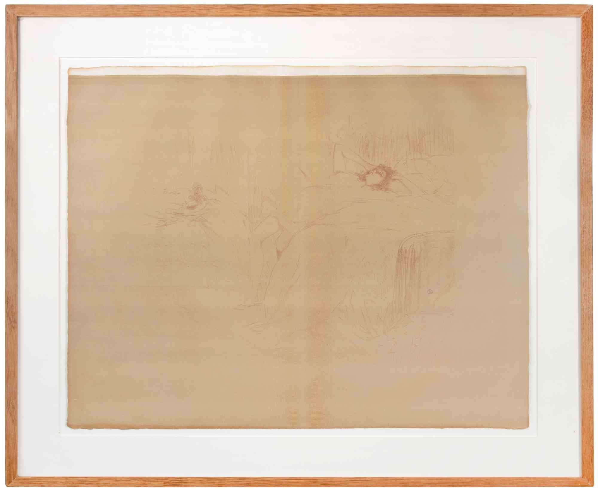 Femme sur le Dos - Lassitude - Lithograph after H. de Toulouse-Lautrec - 1890s - Brown Portrait Print by Henri de Toulouse-Lautrec