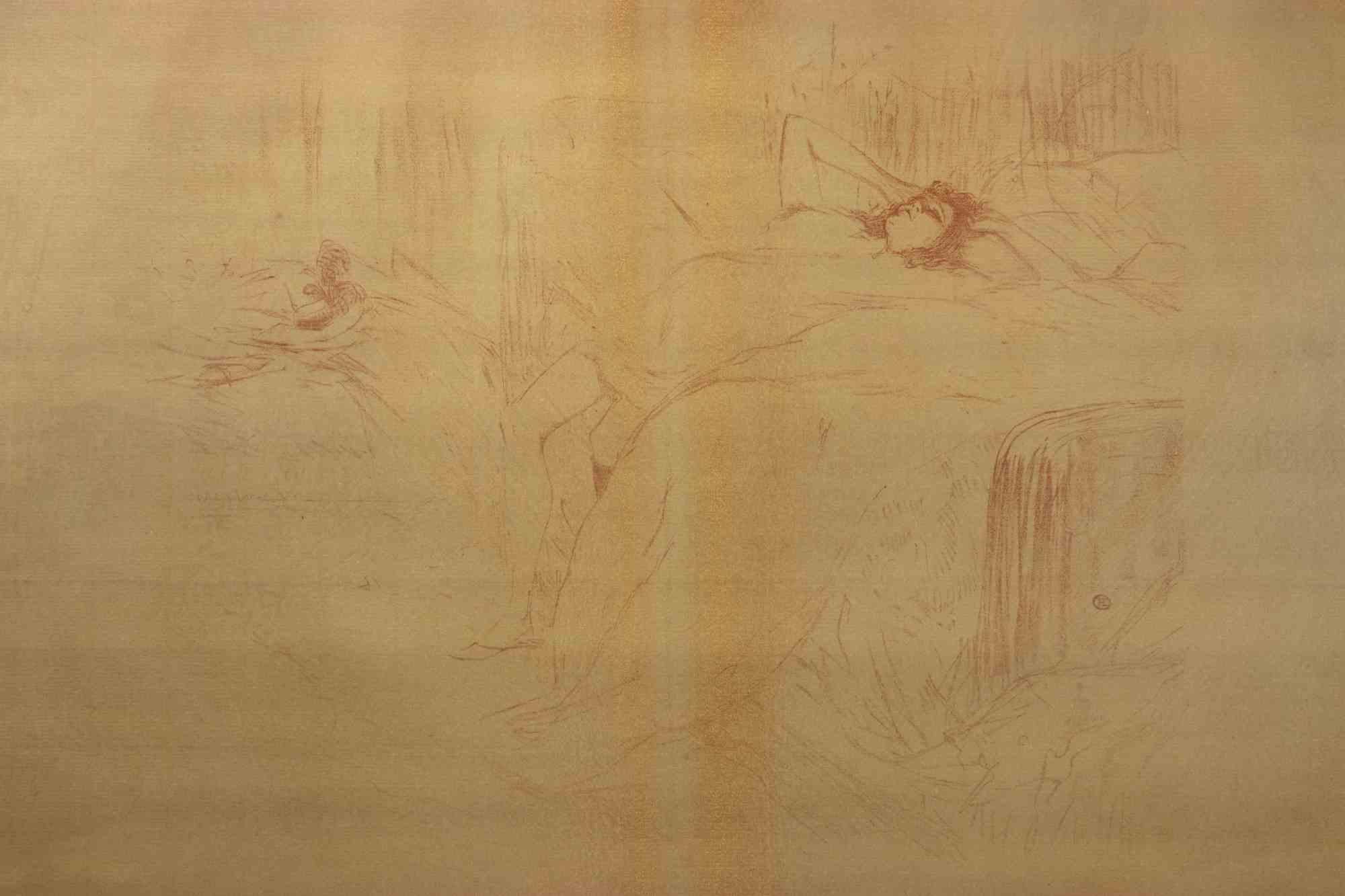 Henri de Toulouse-Lautrec Portrait Print - Femme sur le Dos - Lassitude - Lithograph after H. de Toulouse-Lautrec - 1890s