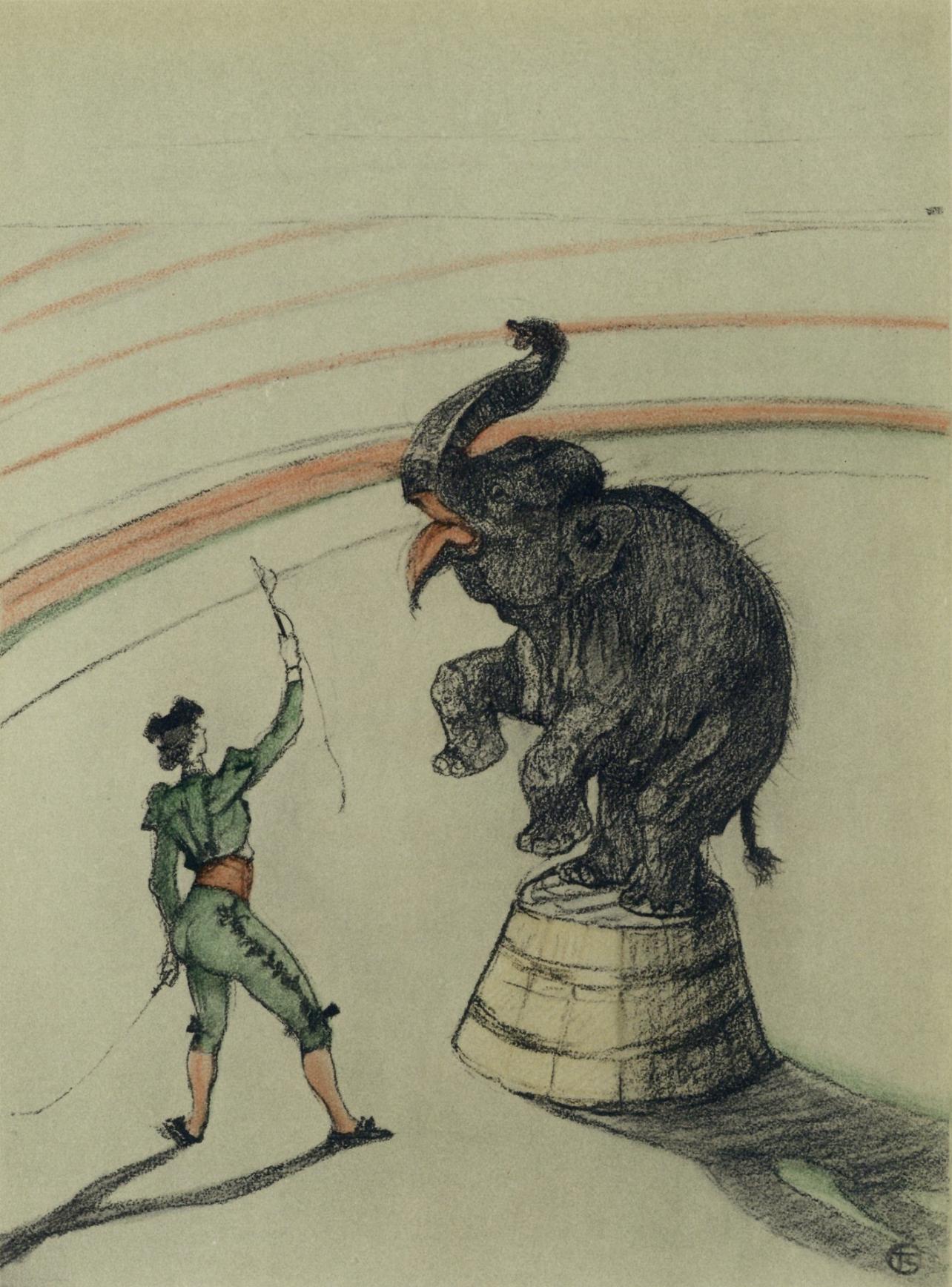 This exquisite lithograph after Henri de Toulouse-Lautrec (1864–1901), titled Elephant en liberte (Elephant at Liberty), originates from the 1952 album The Circus of Toulouse-Lautrec. Published by Paris Book Center, Inc., New York, under the