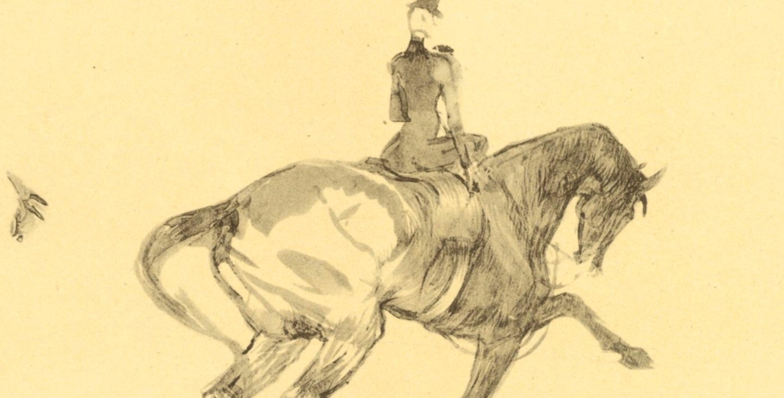 Henri de Toulouse Lautrec, Cavalier de lycée, extrait du Cirque, 1952 (after) - Jaune Figurative Print par Henri de Toulouse-Lautrec