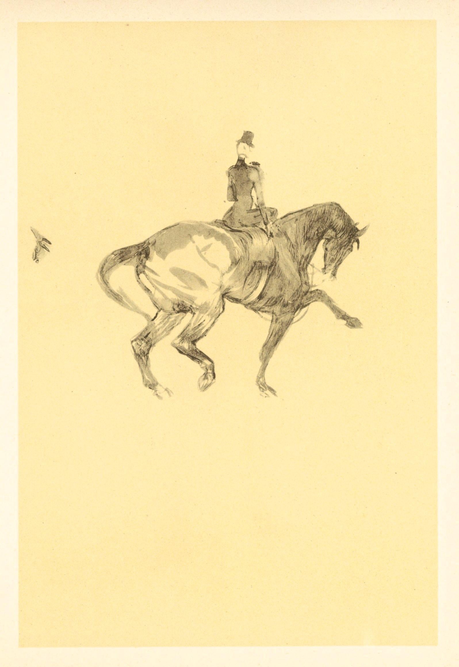 Cette exquise lithographie d'Henri de Toulouse-Lautrec (1864-1901), intitulée Ecuyère de haute école, provient de l'album Le Cirque de Toulouse-Lautrec, paru en 1952. Publié par Paris Book Center, Inc. à New York, sous la direction et la supervision