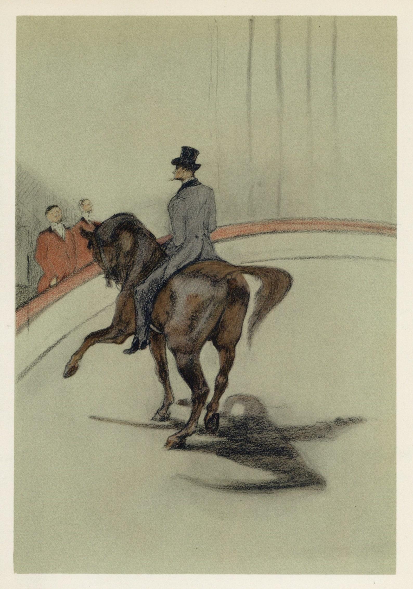 Henri de Toulouse Lautrec, Chevauchée de lycéens, d'après Le Cirque, 1952 (after) - Marron Landscape Print par Henri de Toulouse-Lautrec