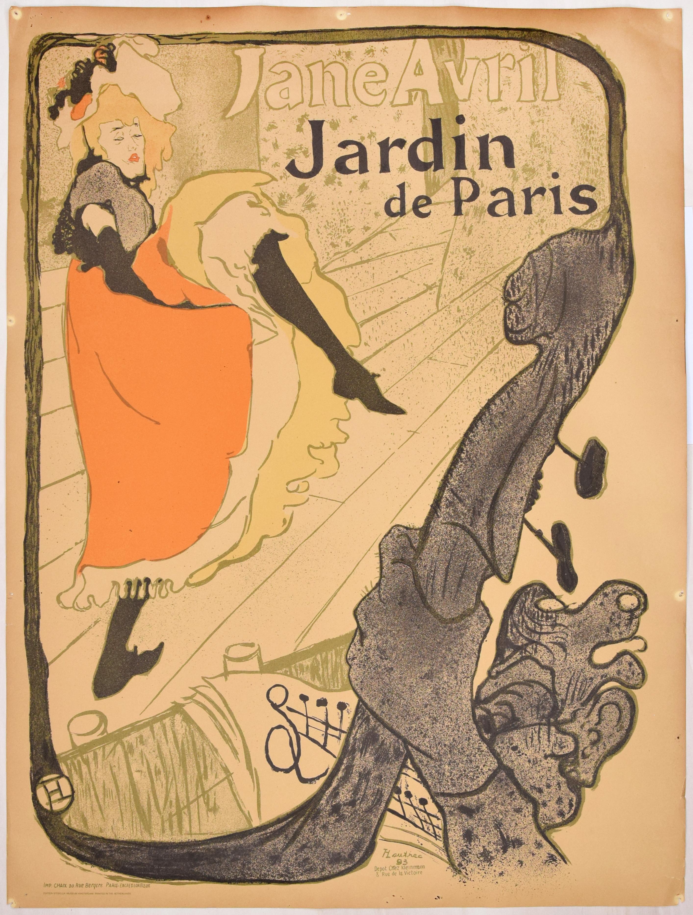 Henri de Toulouse-Lautrec Figurative Print - Jardin de Paris – Jane Avril - Vintage Offset Lithographed Poster 